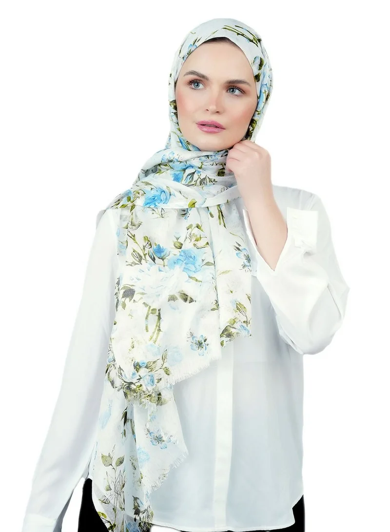 AMICA AMICA Floral Printed Hijab Soft Natural Fiber Long Head Scarf for Women-Blue