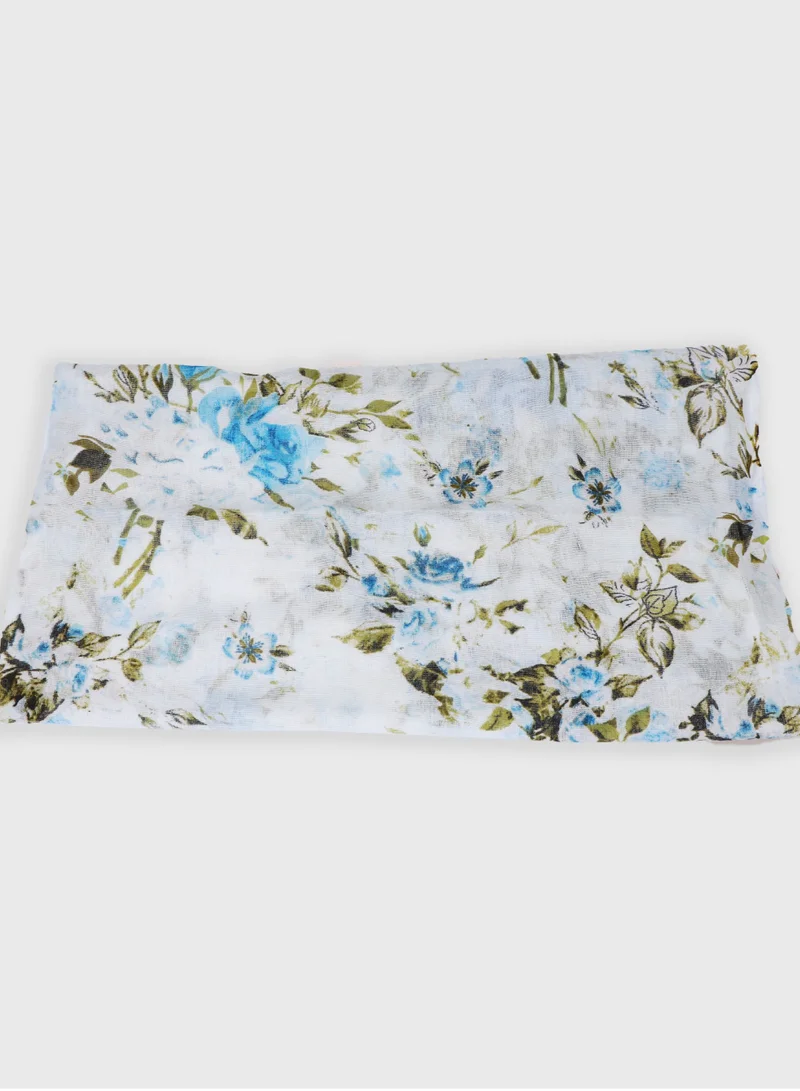 AMICA  AMICA Floral Printed Hijab Soft Natural Fiber Long Head Scarf for Women-Blue  | Best Price UAE