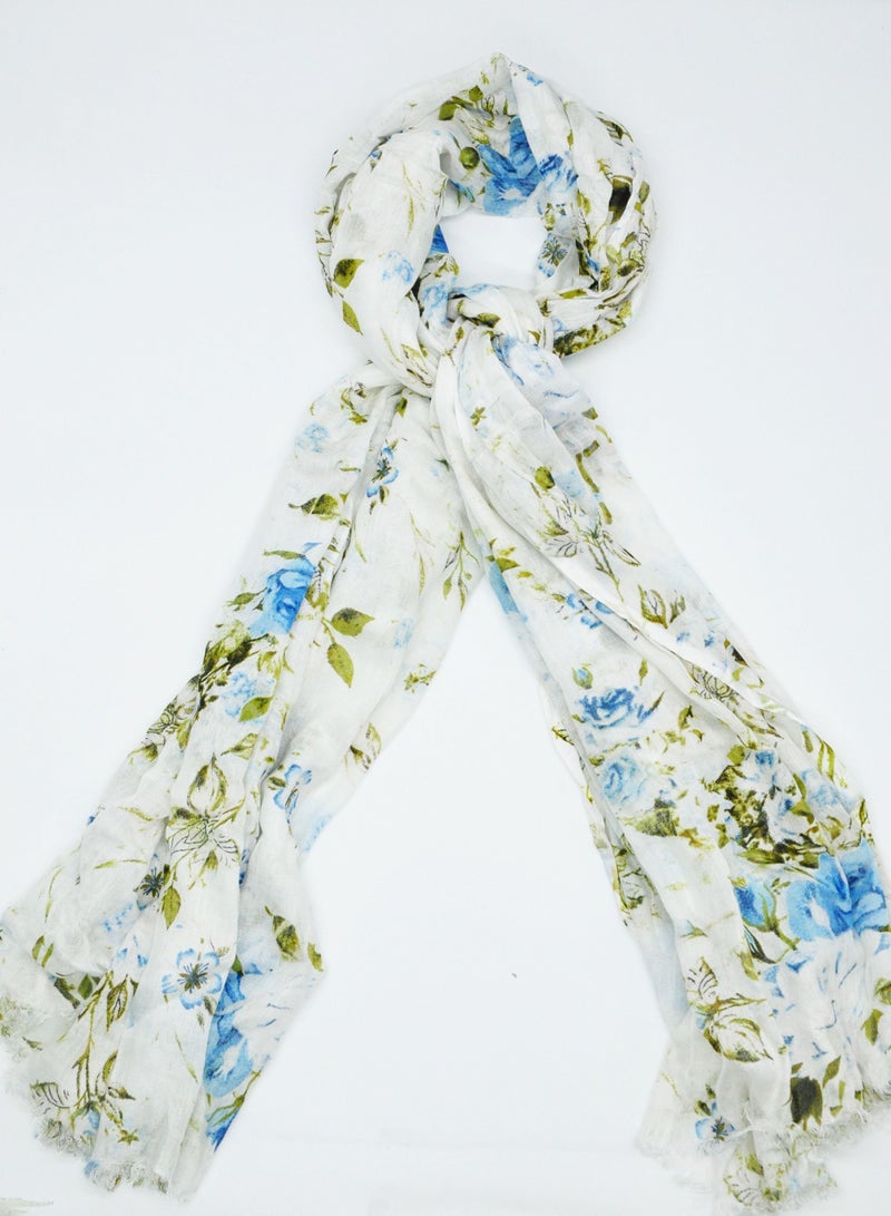 AMICA Floral Printed Hijab Soft Natural Fiber Long Head Scarf for Women-Blue - Image 2