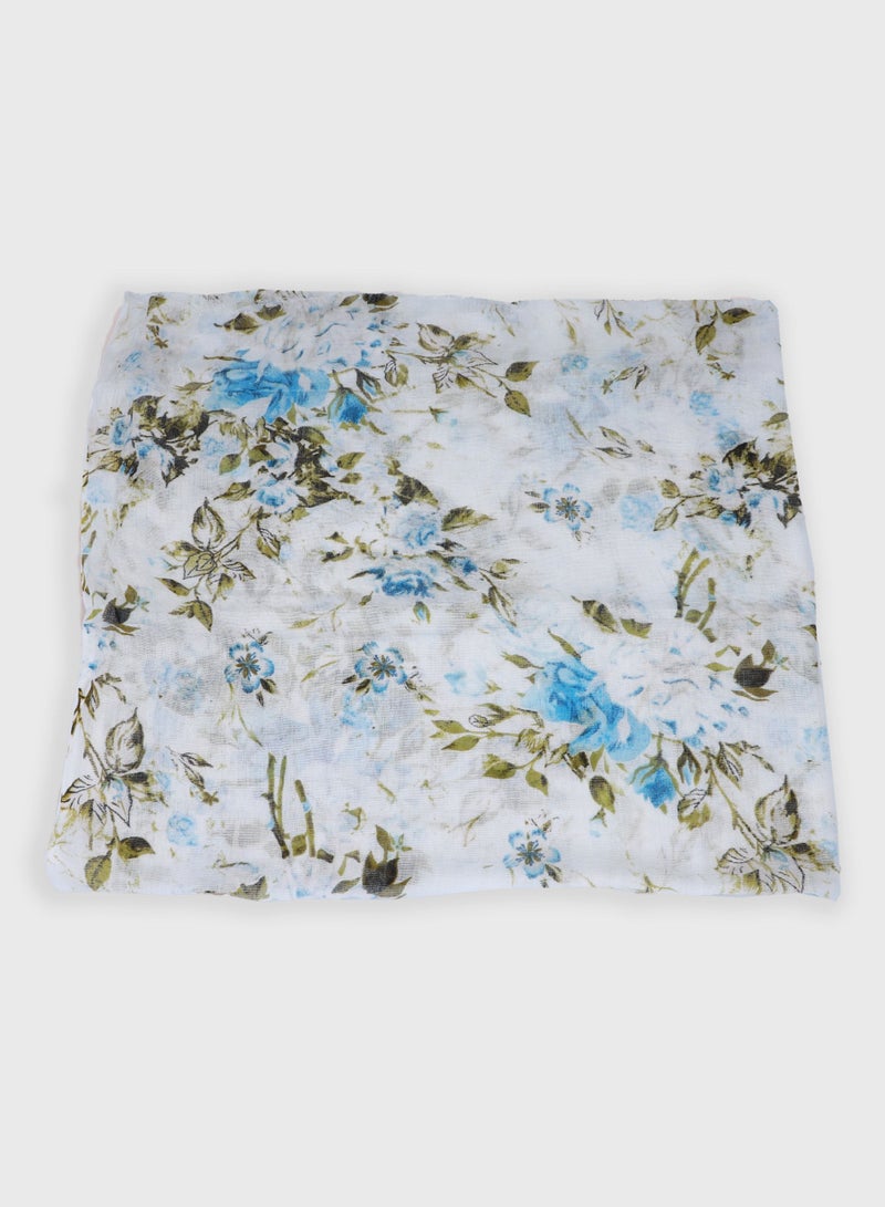AMICA Floral Printed Hijab Soft Natural Fiber Long Head Scarf for Women-Blue - Image 4