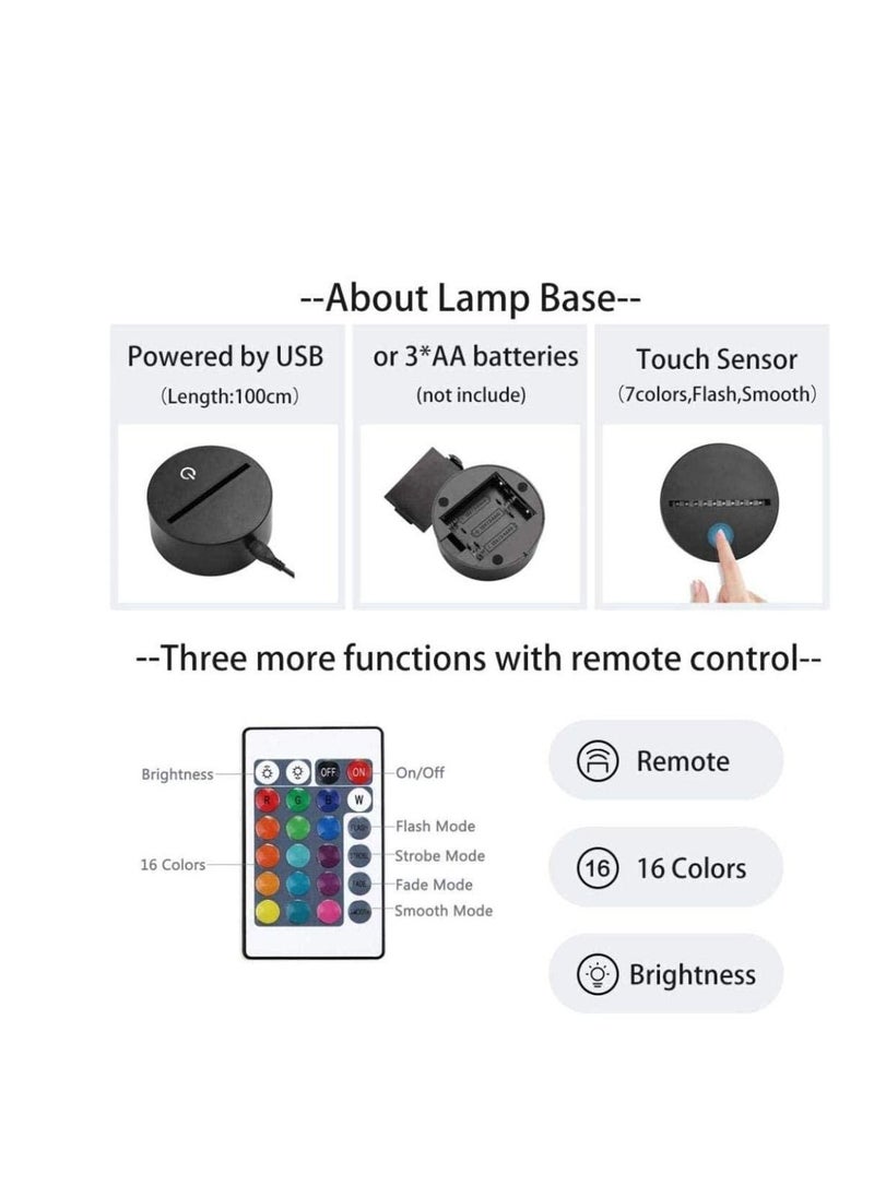 althiqahkey - Multicolour 3D Lamp Illution LED Night Light with usb powered and Touch Control And Remote Control 14 Color Lights  with Flash and Fade Effect Dinosaur - Image 1