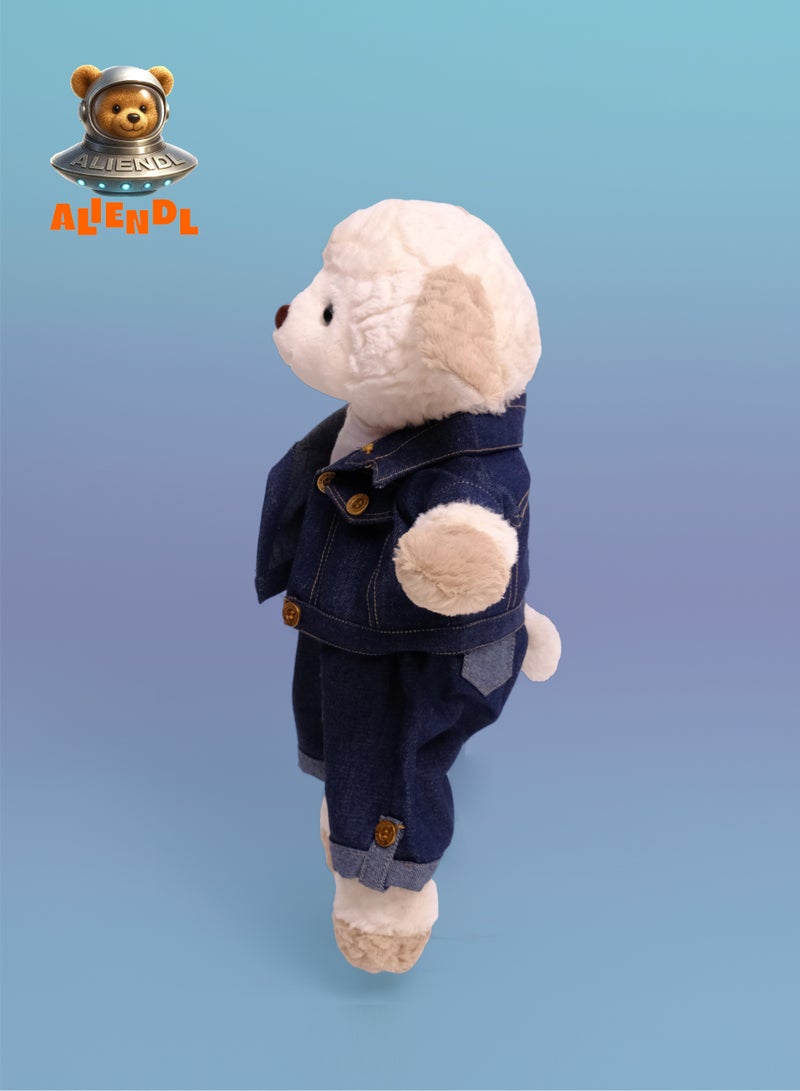 ALIENDL Happy Lamb – Plush Lamb Sheep Stuffed Animal Toy for Baby Kids, Soft Cute Lamb Doll Gift Set with Removable Denim Outfit & Pouch, Stylish Gift for Kids, Boys & Friends - Image 3