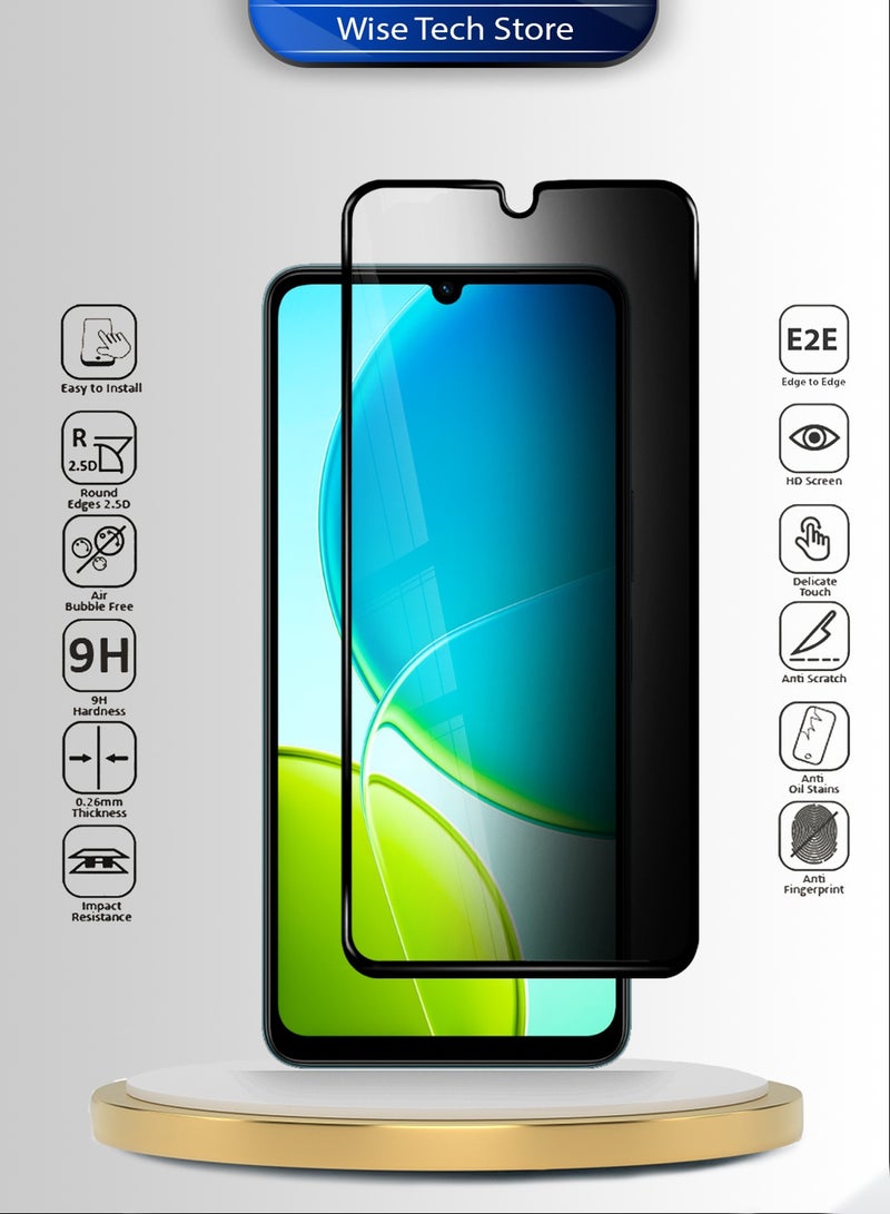 دبليو تيك واقي شاشة زجاجي مقسى كامل الغطاء واللصق لجهاز vivo Y19s 5G 2025 سلسلة Premium E2E - شفاف/أسود (MSGECP) - Image 2