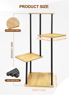 Generic 4 Tier Plant Stand Metal Flower Holder Shelves Multiple Flower Display Rack Holder Planter Organizer for Indoor Outdoor Garden Patio Balcony (4Tier- Black+Light walnut color)  - Image 4