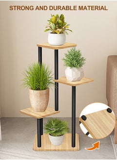 Generic 4 Tier Plant Stand Metal Flower Holder Shelves Multiple Flower Display Rack Holder Planter Organizer for Indoor Outdoor Garden Patio Balcony (4Tier- Black+Light walnut color)  - Image 3