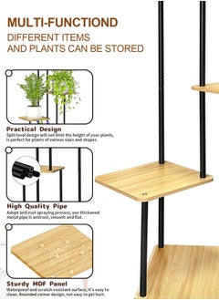 Generic 4 Tier Plant Stand Metal Flower Holder Shelves Multiple Flower Display Rack Holder Planter Organizer for Indoor Outdoor Garden Patio Balcony (4Tier- Black+Light walnut color)  - Image 2