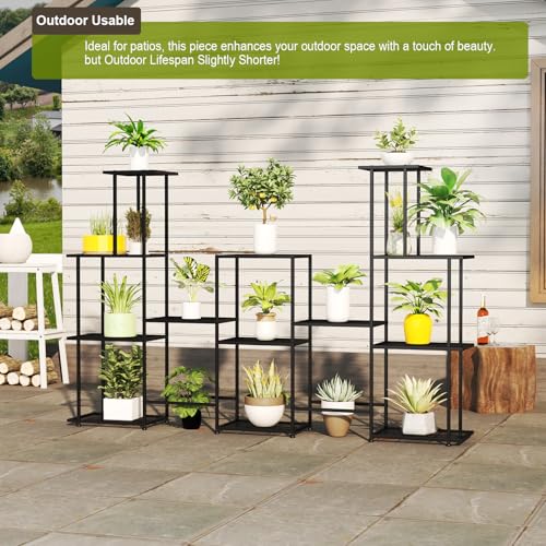 Twhep Tall Multi Tier Plant Stand, 13 Tiers Multifunctional Plant Stands for Indoor Plants, Decorative Black Steel Plant Shelf for outdoor Patio Garden Balcony and Yard - Image 5
