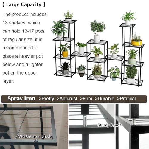 Twhep Tall Multi Tier Plant Stand, 13 Tiers Multifunctional Plant Stands for Indoor Plants, Decorative Black Steel Plant Shelf for outdoor Patio Garden Balcony and Yard - Image 4
