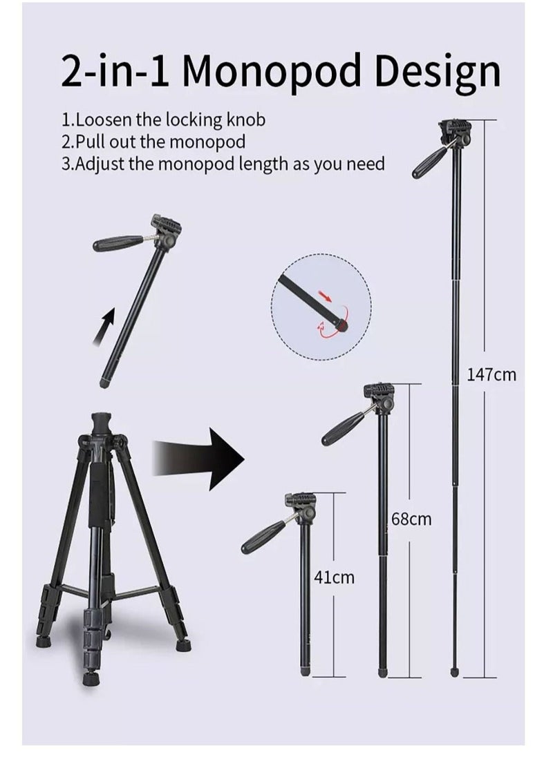 MIGOFAST Professional Aluminium Tripod Monopod for All DSLR Cameras Lightweight Tripod Stand 360 degree 3 way Head Travel Phone Stand Aluminum  - Image 3