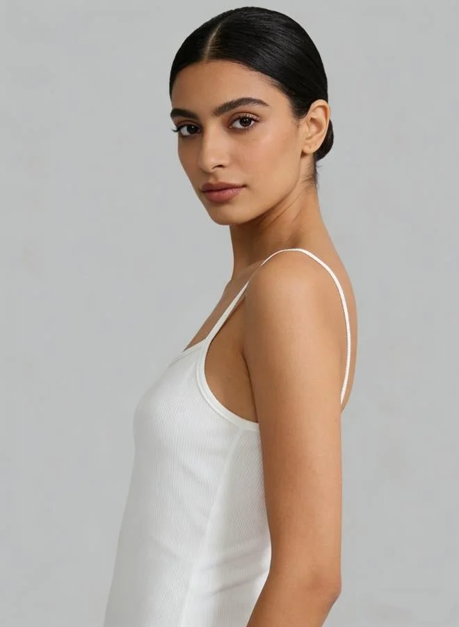 Take Two White Solid Strappy Cami Top