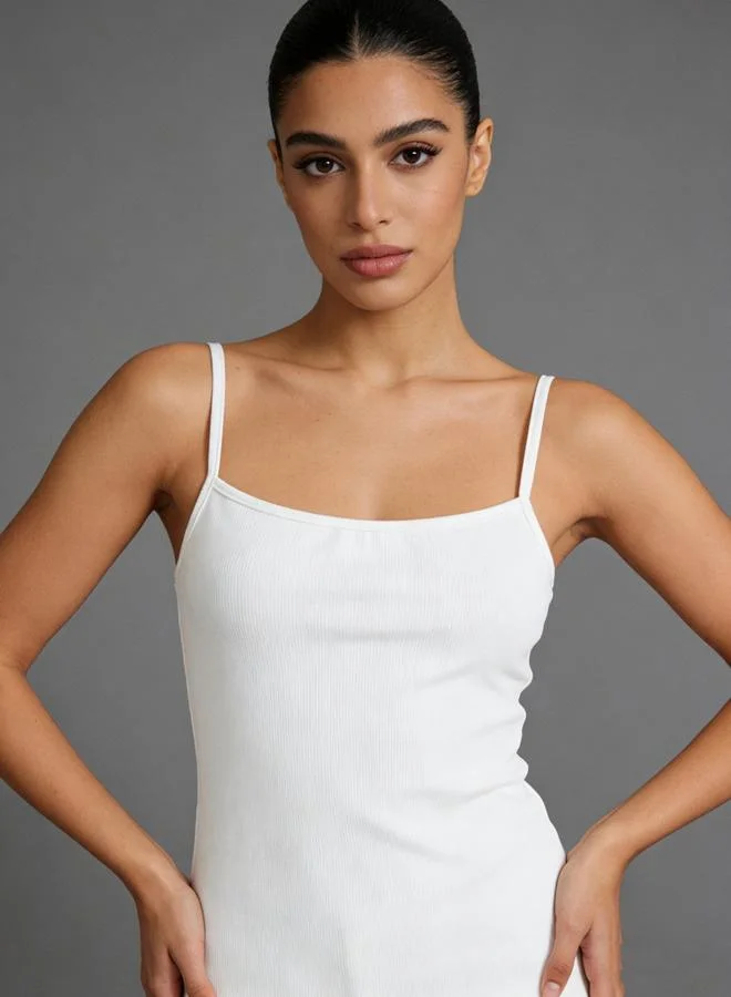 Take Two White Solid Strappy Cami Top