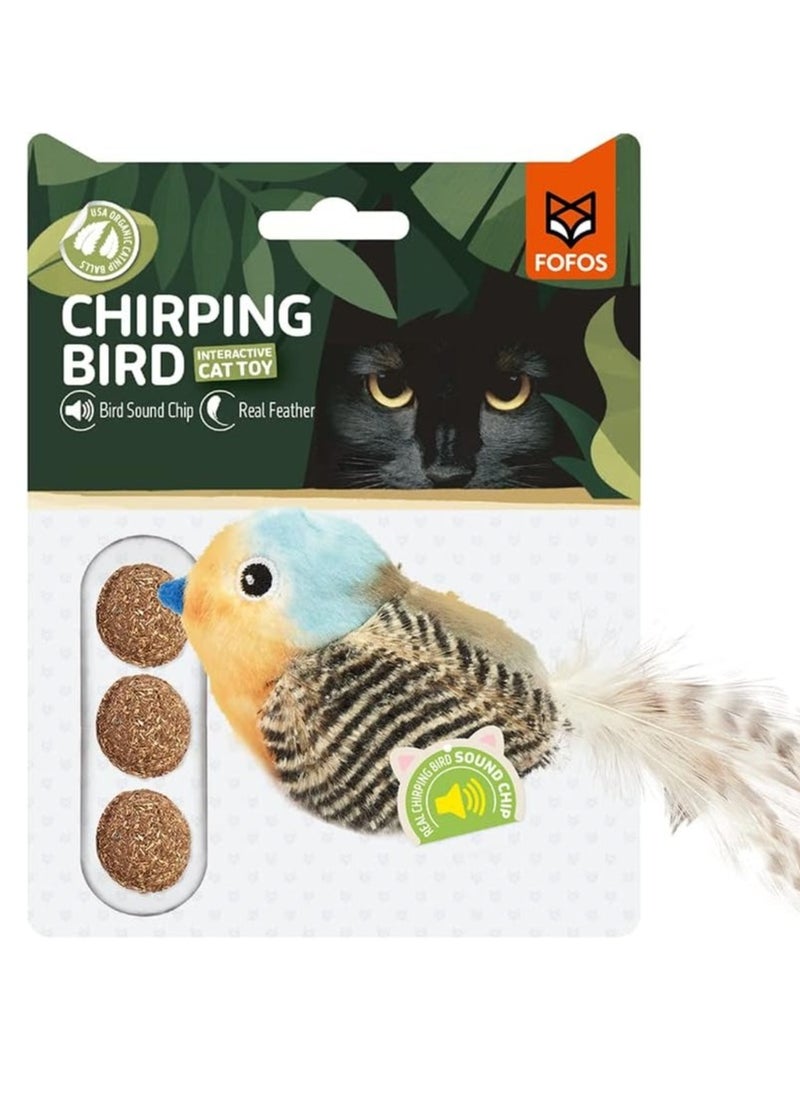 FOFOS Generic FOFOs Sound Chip Blue Bird with Catnip Balls Cat Toy  - Image 1