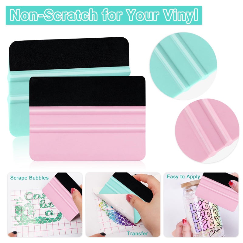 WRAPXPERT Vinyl Squeegee Tool,2 Pack Squeegees for Vinyls Pink and Teal,Felt Squeegee Vinyls Scraper Tool for Crafting Vinyl Application - Image 2