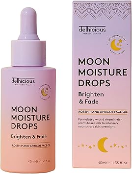 Delhicious AntiAgeing Overnight Face Oil Drops Hydrating Face Serum Scar Treatment Nourishing Brightening Moon Moisture Face Drops Apricot Rosehip Oil Natural Vegan Ayurveda 40ml - Image 1