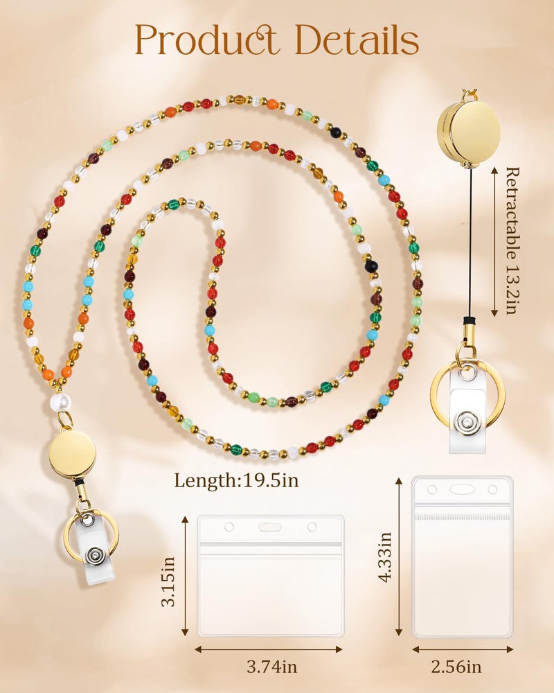 Toykee Lanyards with ID Badges Holder for Teachers Keys - Colorful Beaded Card Holders for Women Necklace Breakaway Lanyard with Holder for Name Tag Cruise Ship - Image 5
