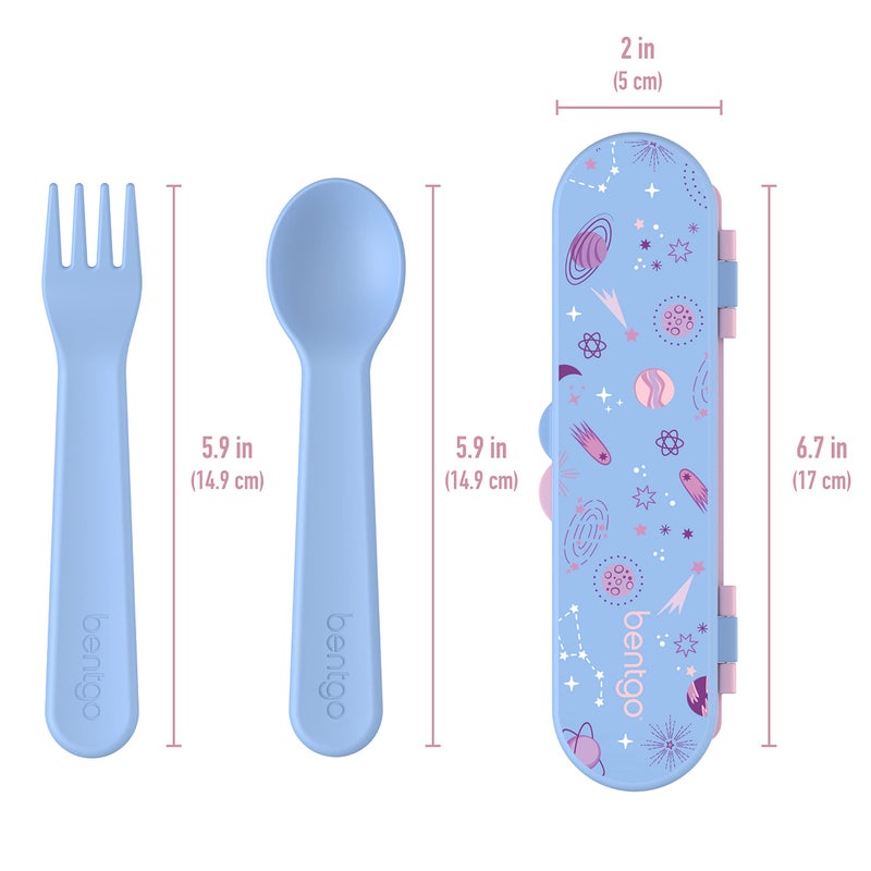 Bentgo Kids Utensil Set - Reusable Plastic Fork, Spoon & Storage Case - BPA-Free Materials, Easy-Grip Handles, Dishwasher Safe - Ideal for School Lunch, Travel, & Outdoors (Lavender Galaxy) - Image 5