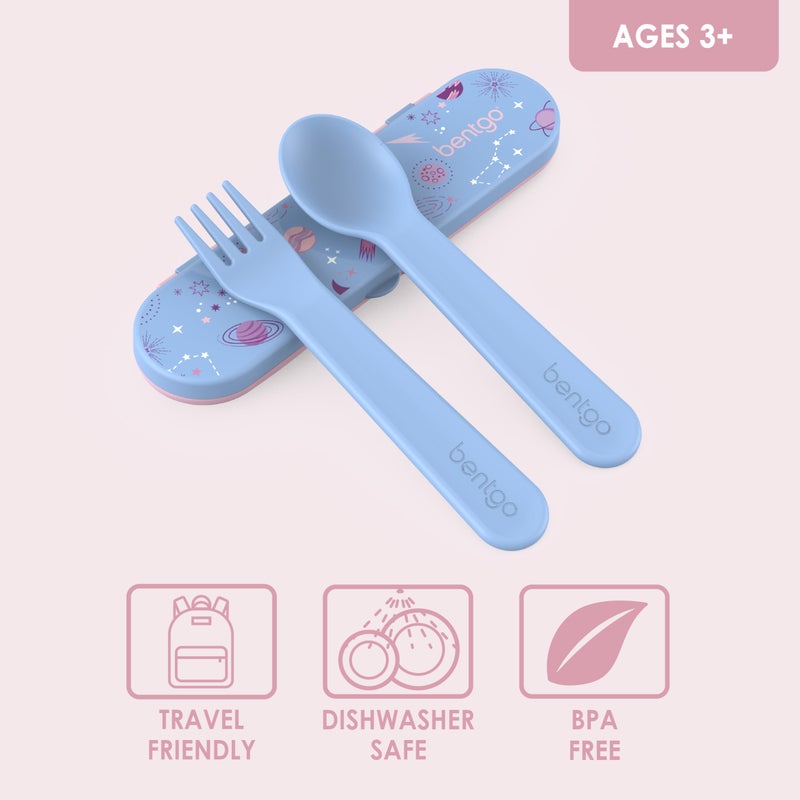 Bentgo Kids Utensil Set - Reusable Plastic Fork, Spoon & Storage Case - BPA-Free Materials, Easy-Grip Handles, Dishwasher Safe - Ideal for School Lunch, Travel, & Outdoors (Lavender Galaxy) - Image 3