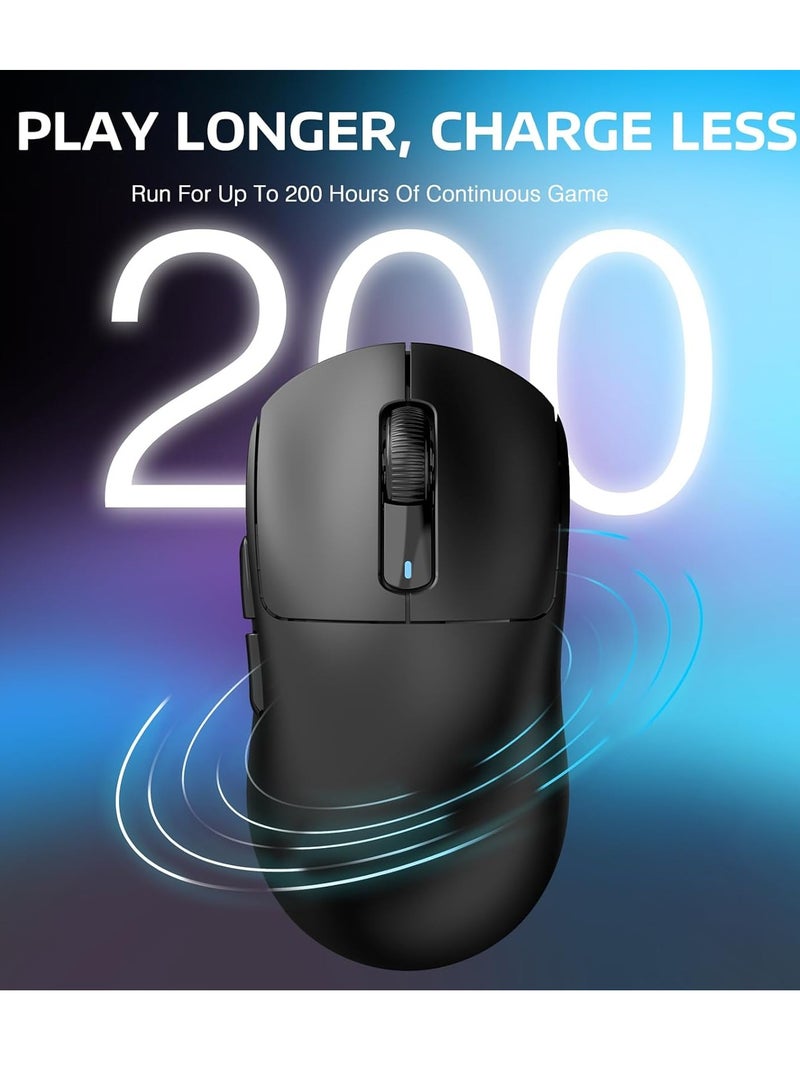 ATTACK SHARK X3 Wireless Gaming Mouse, 49g Ergonomic Computer Mouse, Triple Modes PAW3395 26K DPI Optical Sensor, 200h Battery Life, Programmable Buttons, Gaming Accessories for PC/Laptop/Mac (Black) - Image 3