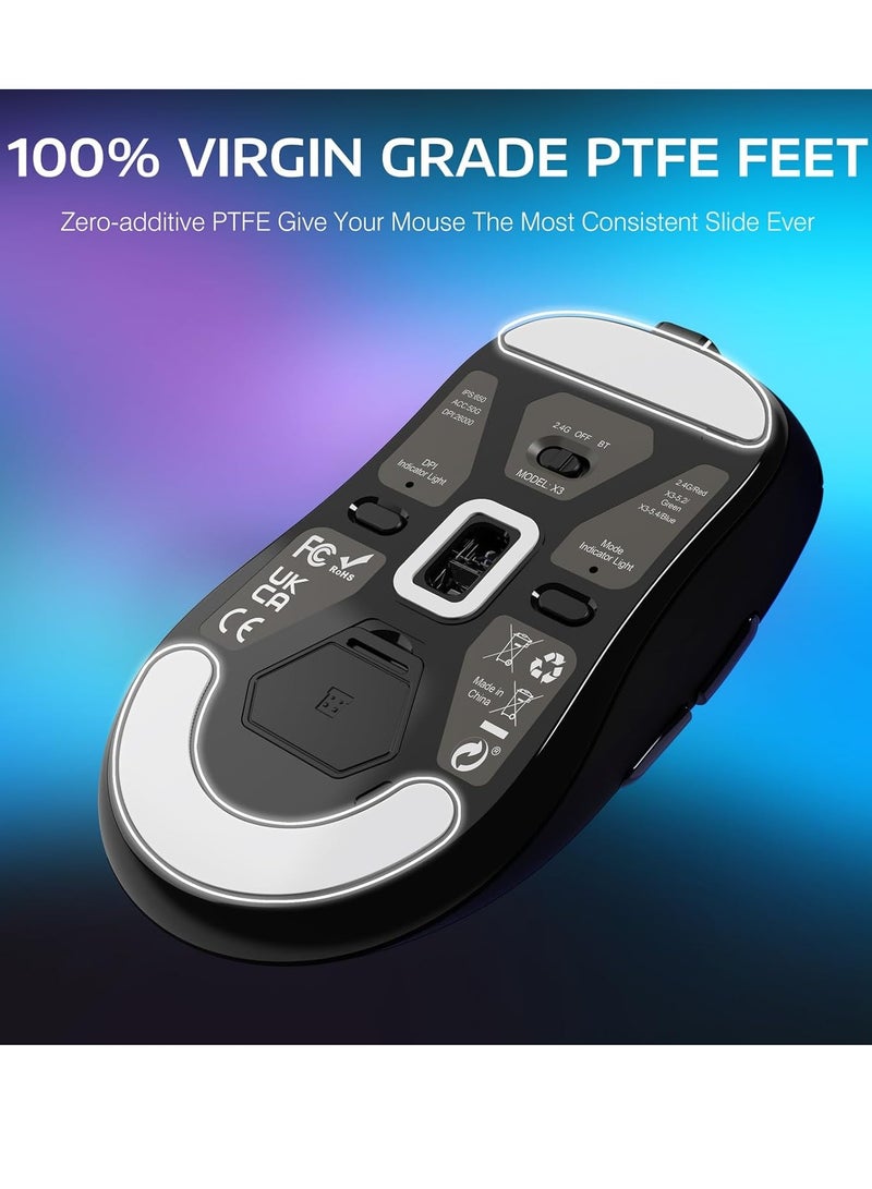 ATTACK SHARK X3 Wireless Gaming Mouse, 49g Ergonomic Computer Mouse, Triple Modes PAW3395 26K DPI Optical Sensor, 200h Battery Life, Programmable Buttons, Gaming Accessories for PC/Laptop/Mac (Black) - Image 4