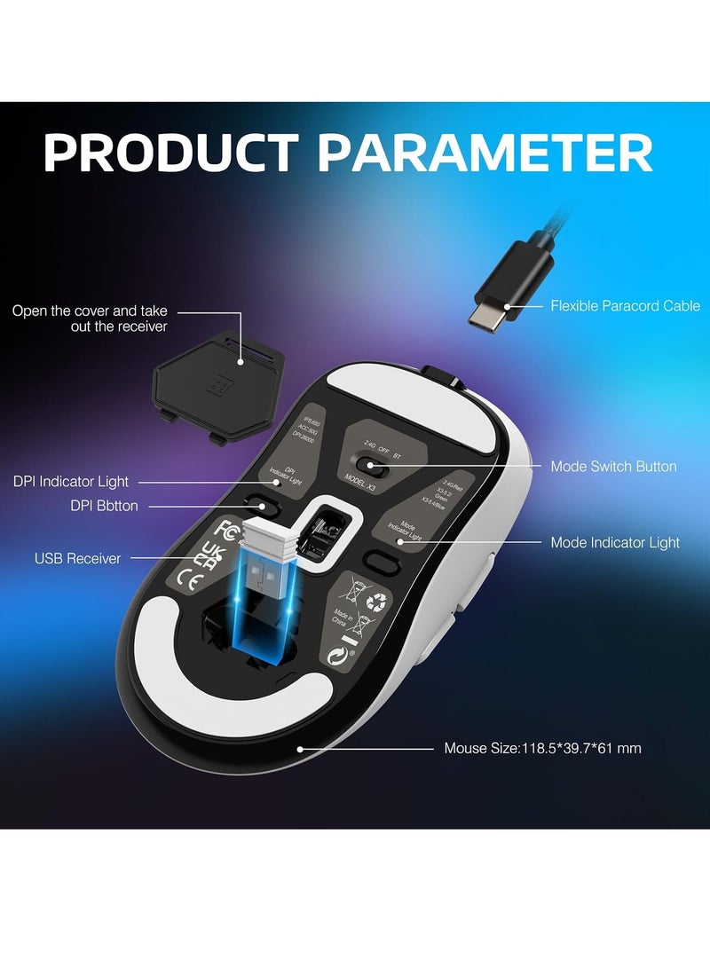 ATTACK SHARK X3 Wireless Gaming Mouse, 49g Ergonomic Computer Mouse, Triple Modes PAW3395 26K DPI Optical Sensor, 200h Battery Life, Programmable Buttons, Gaming Accessories for PC/Laptop/Mac (Black) - Image 5