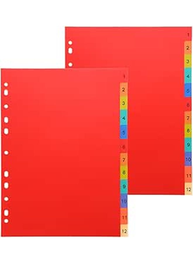 A4 Plastic Binder Dividers With 11 Holes 12 Tab Numeric Index 2 Sets Office School - Image 1