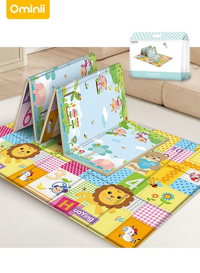 Ominii Reversible Baby Play Mat, Lion & Animal Forest Design, Waterproof Folding Mat, 200x180x0.5cm - Image 1