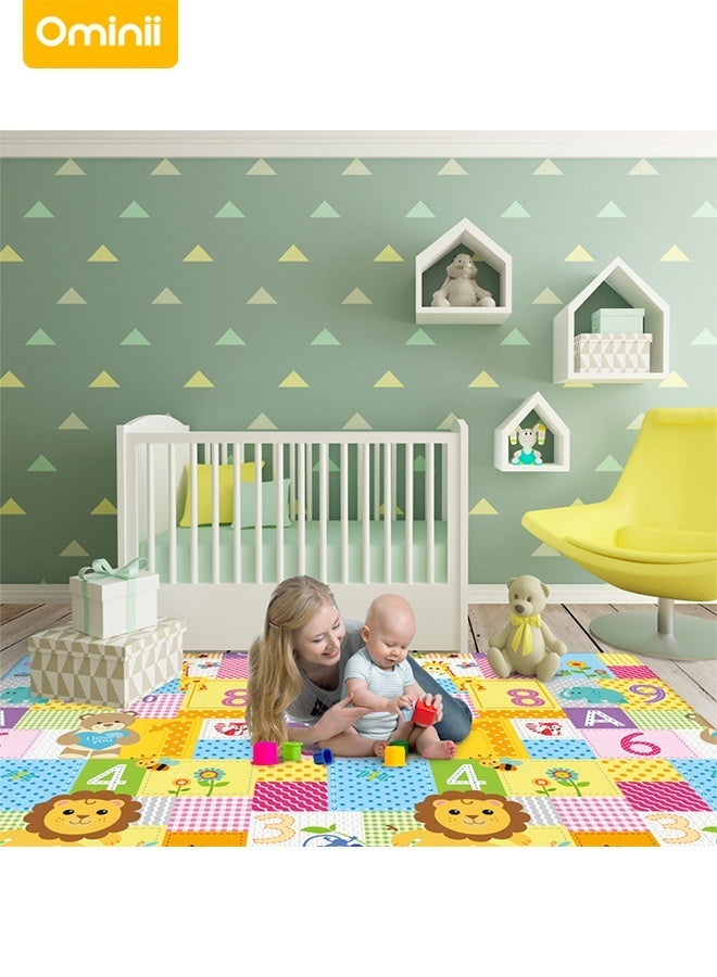 Ominii Reversible Baby Play Mat, Lion & Animal Forest Design, Waterproof Folding Mat, 200x180x0.5cm - Image 4