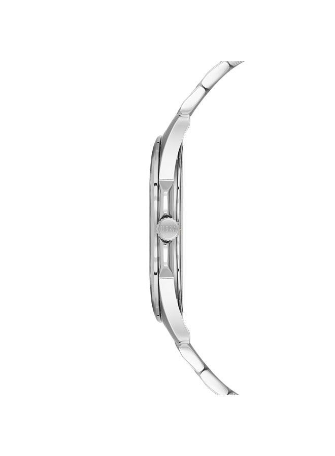 يو اس بولو اسن ساعة يد أنالوج فضية بسوار ستانلس ستيل للرجال بقرص أسود ٤٢ مم - Image 2