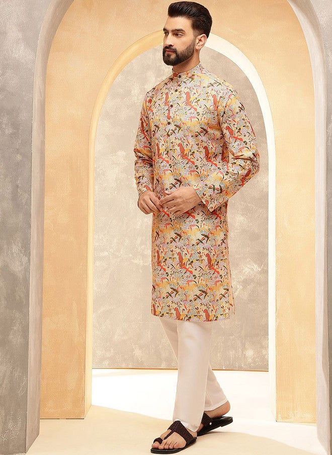 Sojanya Ethnic Motifs Printed Kurta With Pyjamas For Men - Image 4