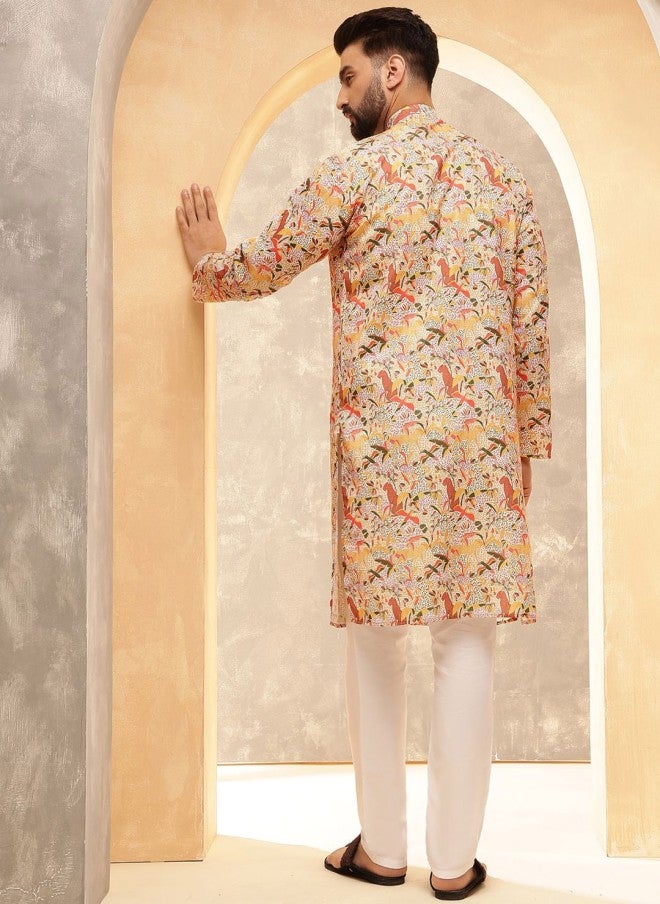 Sojanya Ethnic Motifs Printed Kurta With Pyjamas For Men - Image 5