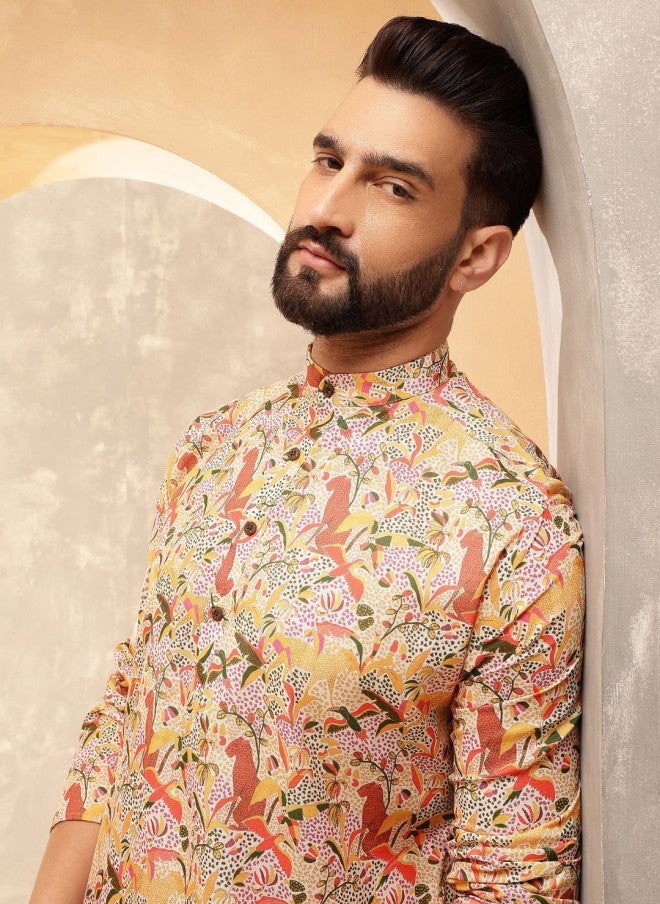 Sojanya Ethnic Motifs Printed Kurta With Pyjamas For Men - Image 2