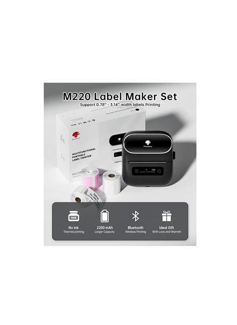 Phomemo M220 Portable Thermal Label Makers  Bluetooth Printer For Barcode Labeling Organizing Small Business Compatible With iOS & Android