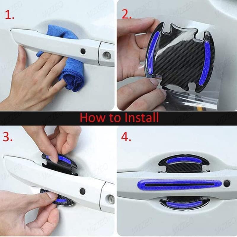 MIZZEO Car Door Handle & Bowl Reflective Scratch Protector Pack of 8 (4 x Door Handle + 4 x Bowl) Waterproof Sticker (Carbon Black & Blue) Compatible with Maruti Suzuki Baleno (Type-III) 2022 Onwards - Image 5