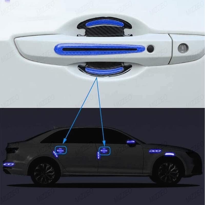 MIZZEO Car Door Handle & Bowl Reflective Scratch Protector Pack of 8 (4 x Door Handle + 4 x Bowl) Waterproof Sticker (Carbon Black & Blue) Compatible with Maruti Suzuki Baleno (Type-III) 2022 Onwards - Image 3