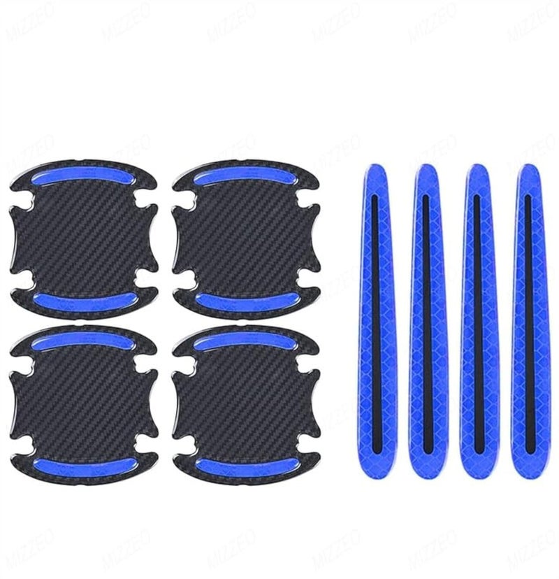 MIZZEO Car Door Handle & Bowl Reflective Scratch Protector Pack of 8 (4 x Door Handle + 4 x Bowl) Waterproof Sticker (Carbon Black & Blue) Compatible with Maruti Suzuki Baleno (Type-III) 2022 Onwards - Image 1