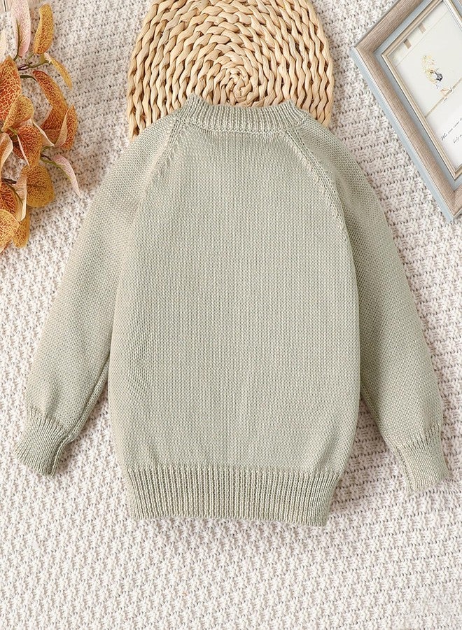 Lamgool Baby Toddler Girls Sweater Knitted Pullover Button Vintage Floral Embroidered Kids Sweatshirt for Fall Spring 3T Apricot - Image 3