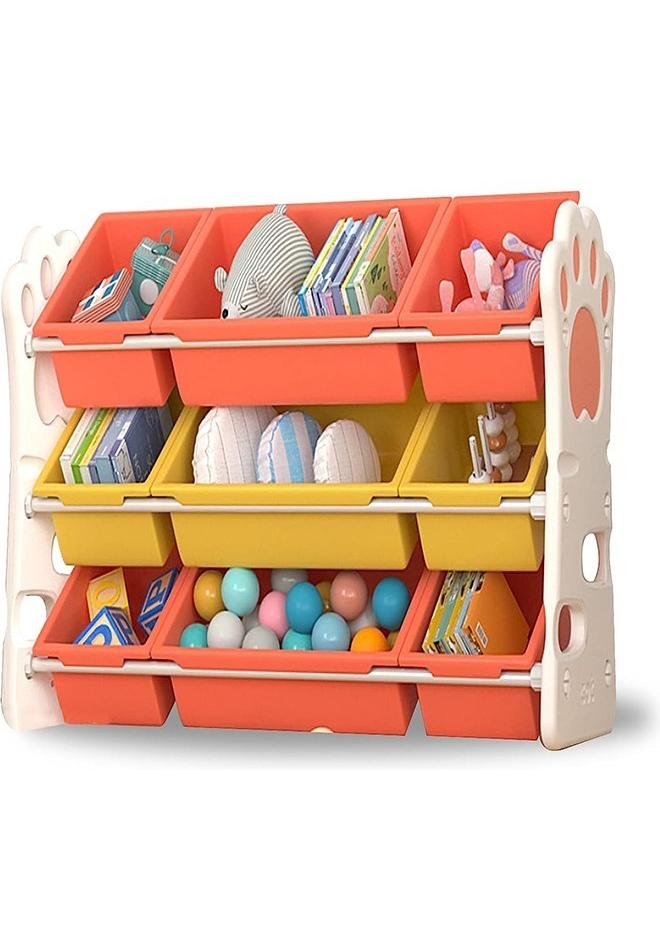 Multi-Bin Kids Toys Organizer, Large Capacity Toy Organizer Rack 3 Tiers Shlef with 9 Storage Bins for Toys and Books Storage - Image 1