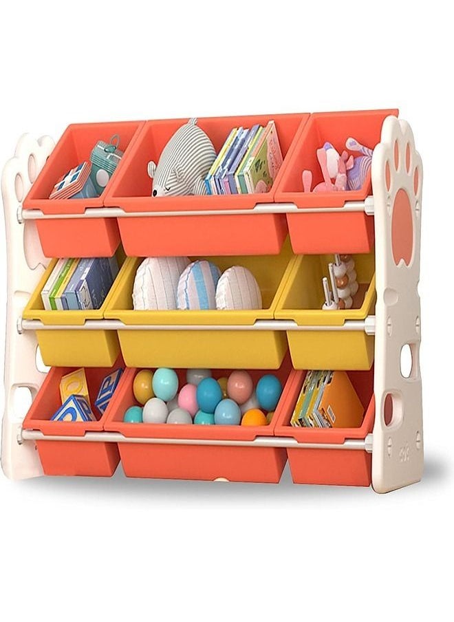 Beauenty Multi-Bin Kids Toys Organizer, Large Capacity Toy Organizer Rack 3 Tiers Shlef with 9 Storage Bins for Toys and Books Storage  - Image 1