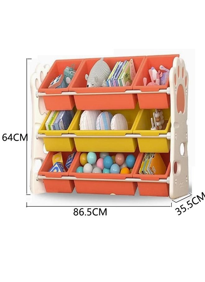 Beauenty Multi-Bin Kids Toys Organizer, Large Capacity Toy Organizer Rack 3 Tiers Shlef with 9 Storage Bins for Toys and Books Storage  - Image 3