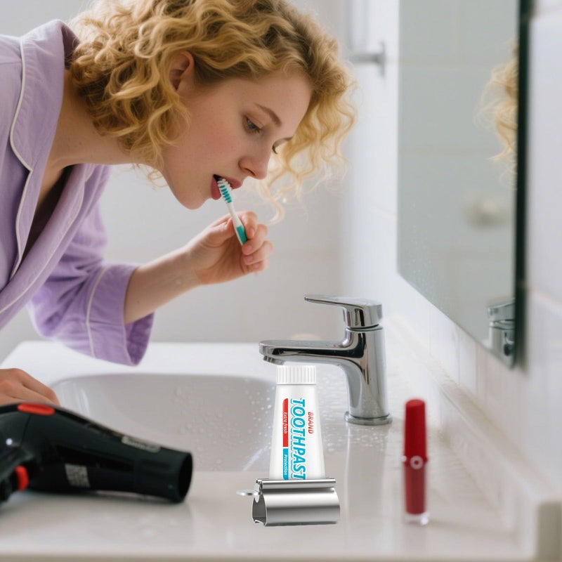 LOVEINUSA Toothpaste Tube Squeezer Dispenser, 1PCS Toothpaste Roller Squeezer Tool Metal Stainless Steel Tooth Paste Holder for Bathroom, Silver - Image 4