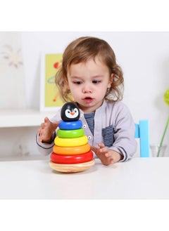 TOOKY TOY Wooden Penguin Tower Stacking Toy  - Image 1