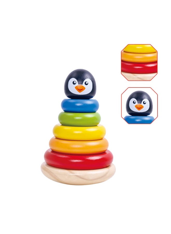 TOOKY TOY - Wooden Penguin Tower Stacking Toy - Image 1