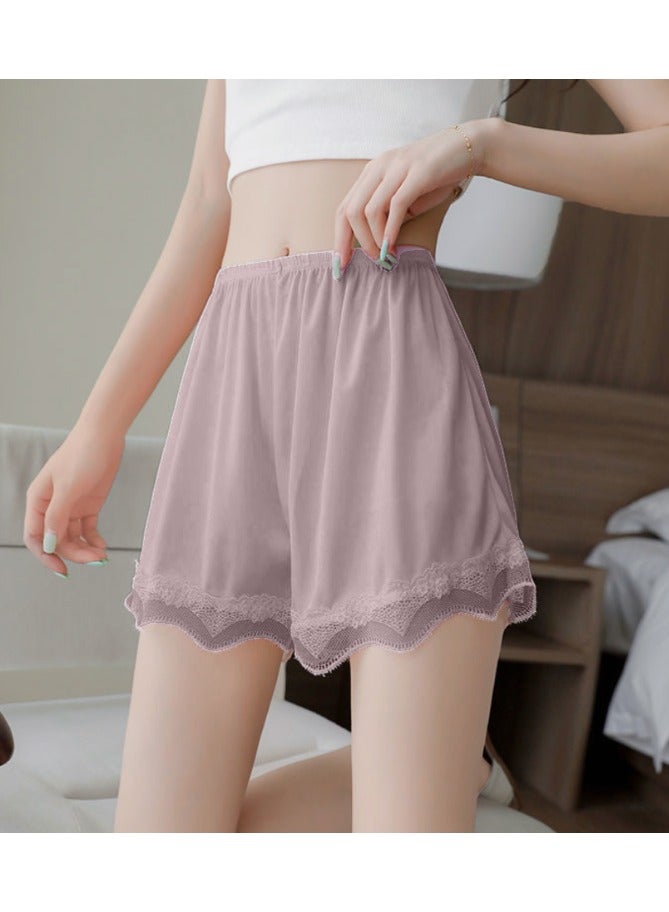 Safety Short for Women's Anti-Exposure Summer New Ice Silk Free Size Lace without Curling Thin Bottoming Shorts