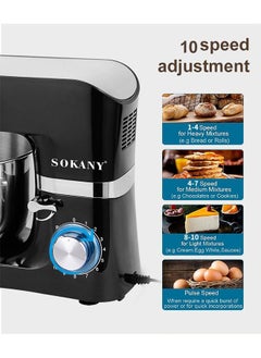sokany 6.5L 1200W Electric Stand Mixer 10 Speeds Control with Pulse, S/S Bowl, 3 Types Of Tools Beater, Balloon Whisk, Dough Hook, Removable S/S bowl SK-270 Black  - Image 4