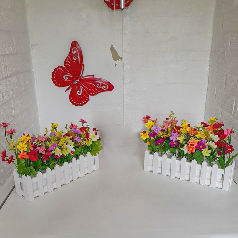 XONOR نباتات الزهور الاصطناعية XONOR - أقحوان ملون مختلط في وعاء سياج خشبي لتزيين المكتب الداخلي وحفلات الزفاف والديكور المنزلي 2 مجموعة - Image 5