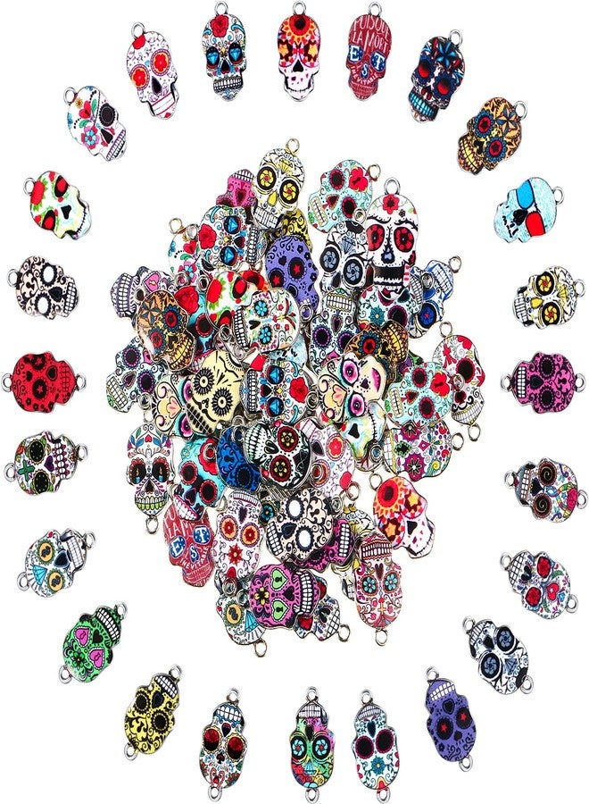 MTLEE 100 Pieces Halloween Sugar Day of The Dead Charms Enamel Skull Pendants Alloy Colorful for DIY Necklaces Bracelets Bangles Key Chains Earring Jewelry Accessories - Image 2