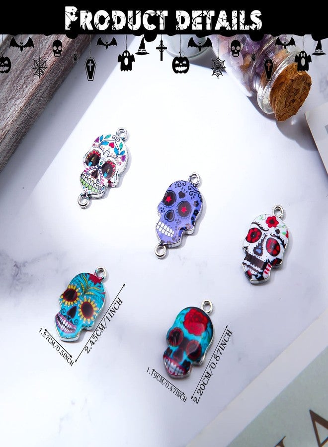 MTLEE 100 Pieces Halloween Sugar Day of The Dead Charms Enamel Skull Pendants Alloy Colorful for DIY Necklaces Bracelets Bangles Key Chains Earring Jewelry Accessories - Image 3