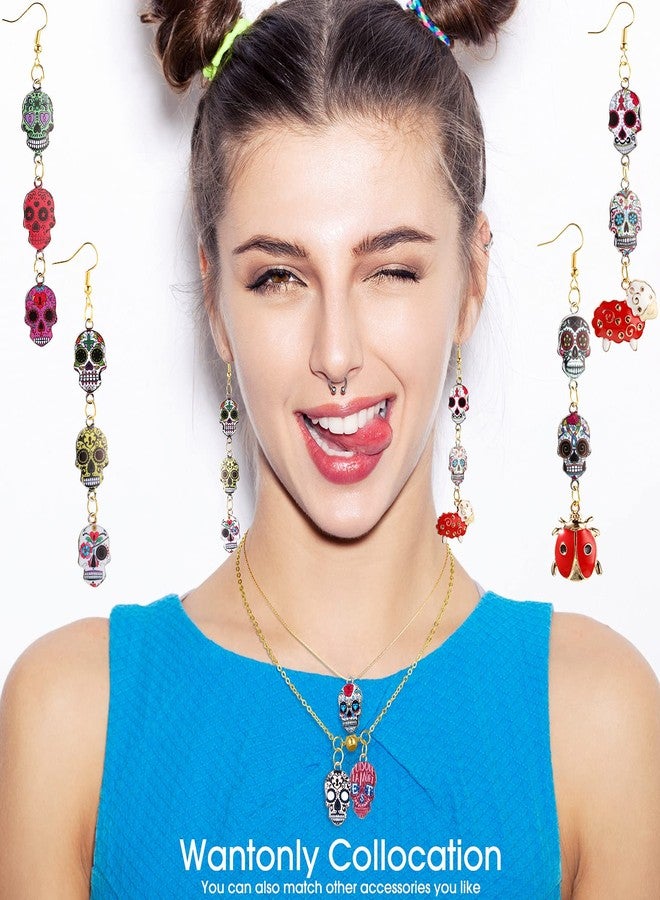 MTLEE 100 Pieces Halloween Sugar Day of The Dead Charms Enamel Skull Pendants Alloy Colorful for DIY Necklaces Bracelets Bangles Key Chains Earring Jewelry Accessories - Image 5