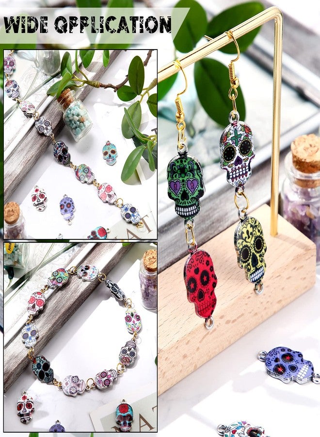 MTLEE 100 Pieces Halloween Sugar Day of The Dead Charms Enamel Skull Pendants Alloy Colorful for DIY Necklaces Bracelets Bangles Key Chains Earring Jewelry Accessories - Image 4