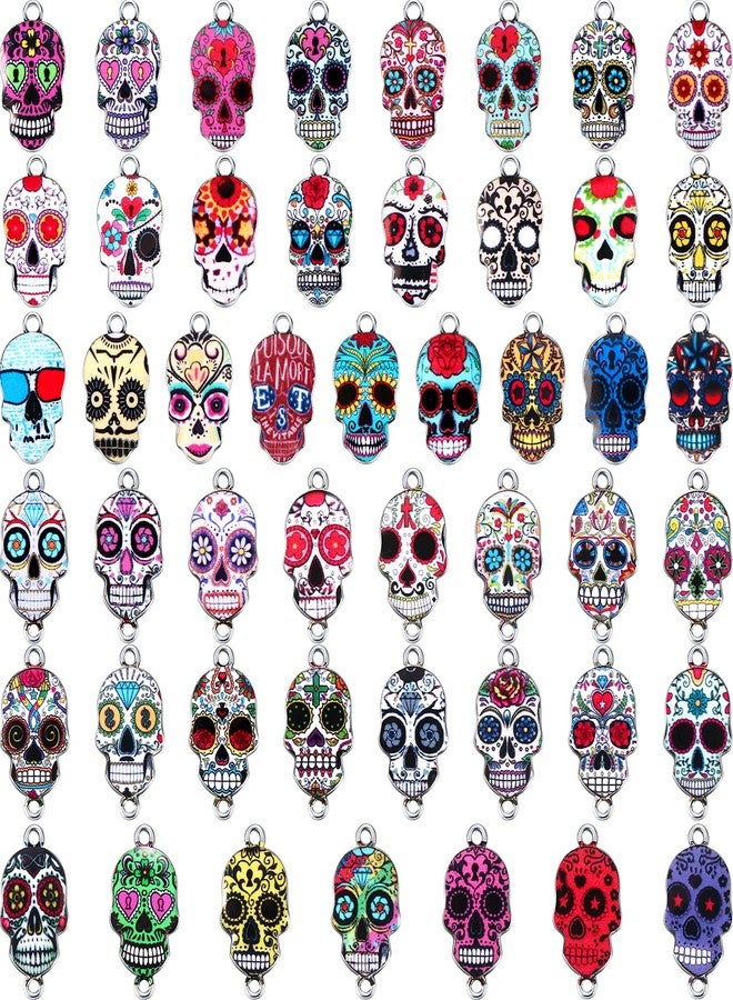 MTLEE 100 Pieces Halloween Sugar Day of The Dead Charms Enamel Skull Pendants Alloy Colorful for DIY Necklaces Bracelets Bangles Key Chains Earring Jewelry Accessories - Image 1